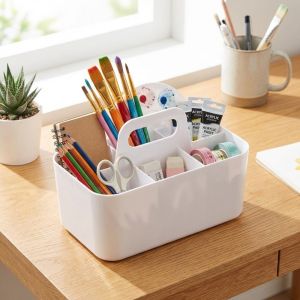 NOBLELUX Handle Bracket Cosmetic Organiser Portable Split Design Pen Organiser Desktop Accessory Adjustable Utility Container Office Use