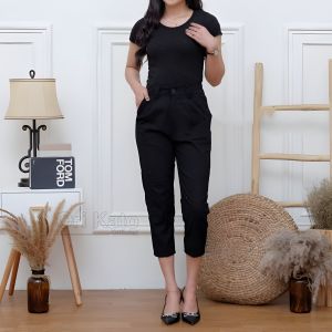Celana wanita kerja basic panjang 7 per 8 kain cotton combed stretch ukuran M L XL XXL melar elastis || Orikato gallery