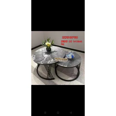 Meja Tamu Top Table Granit Bulat 2in1 - Meja Coffee Minimalis Rangka Besi