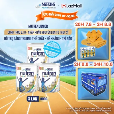 Bộ 3 Sữa Bột Dinh Dưỡng Y Học NESTLÉ NUTREN JUNIOR Xuất Xứ Thụy Sĩ Công Thức BIG Hỗ Trợ Tăng Trưởng Thể ChấtTrí NãoĐề Kháng Cho Bé 800G