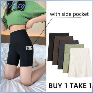 กางเกงขาสั้นโยคะเอวสูงยกกระชับสะโพกกางเกงขาสั้นกีฬาระบายอากาศฤดูร้อนแห้งเร็วมีกระเป๋าข้างกางเกงโยคะ