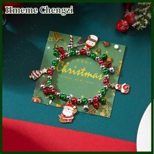 Hmeme Christmas Colorful Beads Multi Element Pendant Bracelets For Women Santa Claus Snowflake Tree Bracelet Party Jewelry