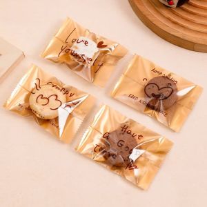 100pcs Christmas Plastic Packaging Bag Candy Gold Happy Cookie Nougat Packaging for Sealing Cookie Polvoron Nougat Heat Seal Wrapper 5.5x8.5 CM