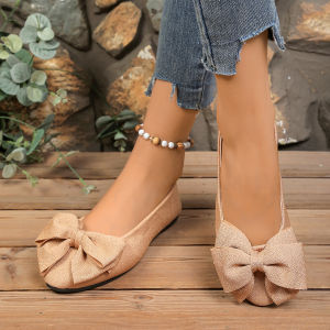 Plus Size WomenS Fashionable Spring And Autumn New Bowknot Shallow Slip-On Loafers