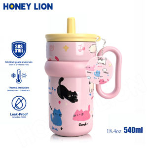 HoneyLion - 316 Stainless Steel Insulated Tumbler with Handle | 710ML Large Capacity Cute Cat Vacuum Cup with Straw | Leak-Proof Drinking Mug for Travel Car