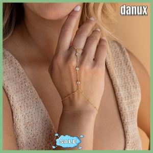 danux Minimalist Tiny Chain Bracelet Finger Rings For Women Link Chains Connecting Hand Harness Bracelets Jewelry Gift