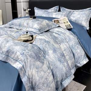 Bedding four-piece set European high-end 100 washed Tencel four-piece set Class A ice silk bed sheet cool quilt cover silk smooth four-piece set (bed sheet * 1 quilt cover * 1 pillowcase * 2)