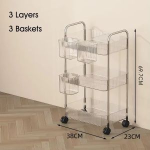 Transparent trolley Home decoration Creative design Multi-layer stainless steel plastic storage rack Kitchen organizer Rotating storage trolley rack#602