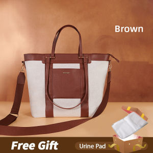 Sunveno Fashion Luxury Tote Diaper Bag Canvas+PU Stitching High Capacity Durable Shoulder Bags for Mommy
