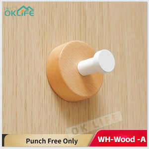 [OKLIFE. SG]Nordic Style Solid Wood Black white Wooden Hook Towel Hanger Door Hook Wall Rack Hooks Coat Clothes Holder.