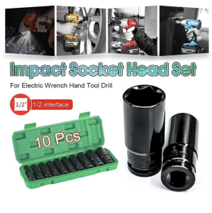 Kunci Socket Extention Impact 10pcs Bahan Cr-Mo Panjang - Mata Sock Impact 1/2‘’ 6pt 10-24mm Kunci Mata Shock Impact