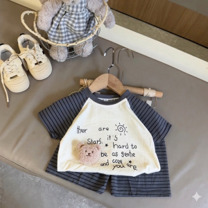 (Tặng kèm gấu cài áo ) Bộ cộc tay bé trai chất vải mềm mịn thoáng mát thấm hút mồ hôi size 8-18kg - Bé mặc đi học đi chơi vận động thoải mái