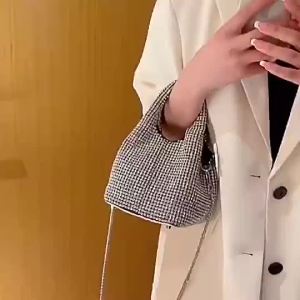Rhinestone Bucket Hobo Bag Luxury Shiny Crystal Evening Bag Women Fashion Jewelled Party Clutch Bag