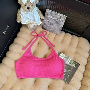 KAYKAI พร้อมส่ง🚚 มินิครอปสายคล้องเป็นแบบผูก มีฟองน้ำในตัว ผ้านิ่มใส่สบายมีทั้งหมด10สี #J525