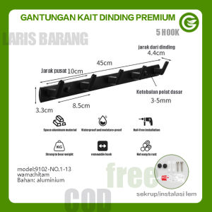 2024 FM TOKO COD / LARIS BARANG GANTUNGAN KAIT DINDING PREMIUM 5 HOOK FREE AKSESORIS MASALAH KUALITAS PRODUK PENGGANTIAN GRATIS model:9102-NO.1-13 warna:hitam Bahan: aluminium