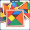 【Johor Stock】Wooden Triangle Jigsaw Puzzle 7 Piece Square Solid Wood Brain Teaser Wooden Puzzle. 