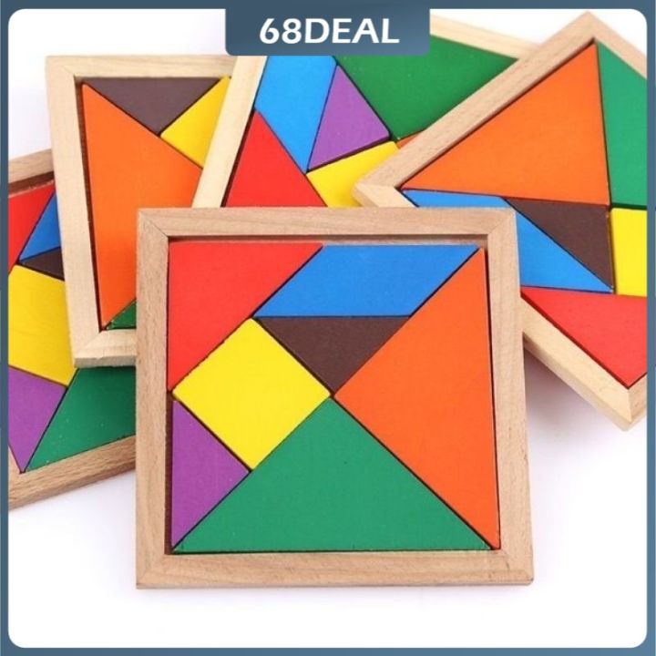 【Johor Stock】Wooden Triangle Jigsaw Puzzle 7 Piece Square Solid Wood Brain Teaser Wooden Puzzle