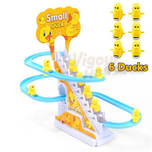 Small Ducks Climbing Toys Electric Duck Climbing Stairs Tracks Slide Toy Set Duck Roller Coaster Toy with Flashing Lights & Music On/Off Button