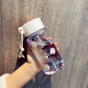 Homen 500ml Plastic water bottle juice transparent bottle portable rope travel tea cup ins student cup