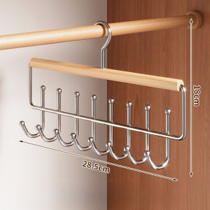 Wood Hanger 8 Hooks Non-Slip Solid High Quality Multi-purpose Wooden Hangers Organizer Rack