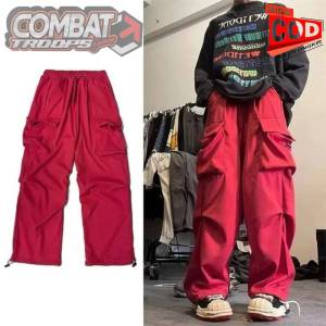 Red Cargo Celana Panjang Cargo Dewasa New Fashion Cargo Pants Model Terbaru baggy Pants Gombrang Pants