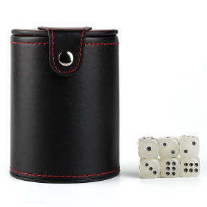 Bộ lon lắc xí ngầu 2 ngăn da Pu cao cấp tặng kèm 5 viên xí ngầu