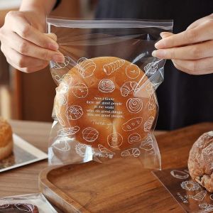 100Pcs Plastic Bag Packaging Cookie Doughnut Pastry Toast Bread Packaging Bags Pastry Bag