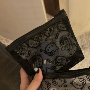 GOUPO ซิป ถุงเก็บของแบบตาข่าย สวัสดีคิตตี้ ขนาดเล็ก กระเป๋าเครื่องสำอาง น่ารัก แบบพกพา กระเป๋าหูฟัง เหรียญ