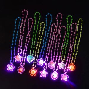 BEIBEI Costume Decoration Glow In The Dark Small Gift Acrylic Beads Cartoon Pendant Toy Children Luminous Necklace Princess Necklace Led Flash Necklace Luminous Necklace