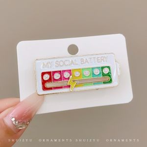 Slidable Personalized Social Battery Enamel Brooch Mood Conversion Pin Clothing Accessories