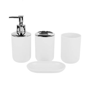 4 Piece Bathroom Organizers Set Plastic Storage For Toothbrush Soap Dispenser Tray Modern White Bath Accessories Countertop Decors