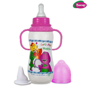 Barney 10oz 3-Stage Grow Baby Feeding Bottle with Handle + Free Spout | Transition Bottle | Soft Silicone Nipple | BPA Free