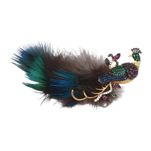 เข็มกลัดชุดรูปแบบขนนกยูงกับหินเพทายที่มีน้ำหนักเบามีปกเสื้อโค้ทสูทเสื้อกันหนาวเสื้อผ้าแฟชั่น