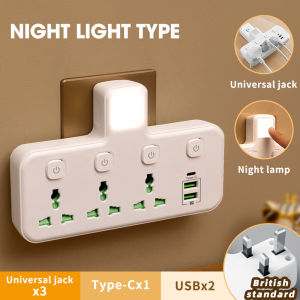 3 WAY Singapore Converter with Light British Standard Conversion Plug PD Fast Charge USB Multi-function Power Strips Type C  Multi Socket Extension White Extension Universal Wall Plug Extension Power Socket Safety Independent Switch Extension Power Socket