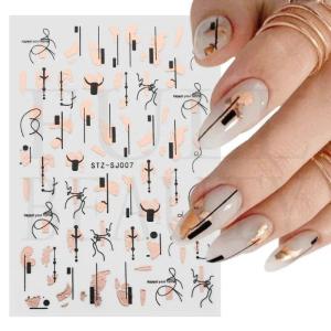 Graffiti Strips Nail Stickers for Women Nail Art Decorations Rose Gold Abstract Line Spring 3D Slider for Manicure Polish Tattoo H260729