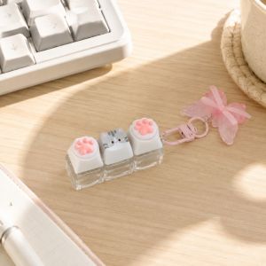 3 Key Clicky Cute Cat Paw Fidget Keychain Pink Butterfly Keyring Set