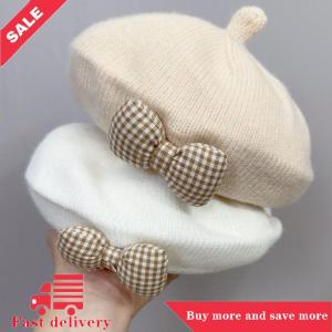 [COD] Thời Trang Dễ Thương Bé Hat Rắn Màu Bow Ấm Beret Hat Cho Cô Gái Cổ Điển Công Chúa Beret Hat Trẻ Em Mùa Thu Mùa Đông Cap Quà Tặng