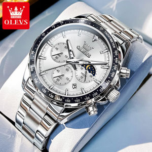 OLEVS Watch For Men Waterproof Original Brand Import Multifunctional Chronograph Luxury Stainless Steel Moon Phase Luminous Mens Casual Watch