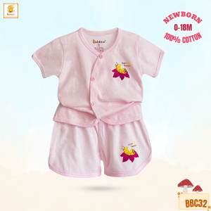Bộ sơ sinh ngắn tay Babiboo quần áo sơ sinh cho bé cotton tự nhiên - BBC32