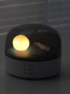 Elegant Moon Sea and Snow Mountain LED Night Light Crescent Moon Bluetooth Speaker Lamp USB Type-C Rechargeable Brightness Adjustable Gift for Friends Boys Girls Family