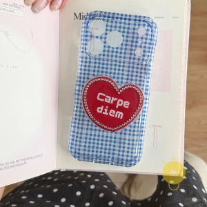 For iPhone 17 Pro Max Case with Griptok TPU Blue Heart Grid Diamond Translucent Phone Case For 16 15 Cover Aesthetic Korean Cute