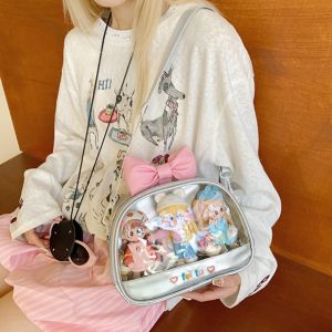 EIJINGY ซิป ชุดอุปกรณ์แสดงฟิกเกอร์ Itabag ที่เก็บสินค้าของไอดอล อนิเมะ กระเป๋า Ita สำหรับแสดงของเล่นดีไซน์เนอร์ ตลก โบว์ กระเป๋าผ้าฝ้ายใสสำหรับตุ๊กตา สาวๆ