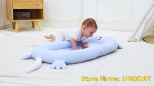 SINODAY Baby Portable Bed Cartoon Animal Shape Jacquard Cotton Craft Crib Soft Comfortable Breathable