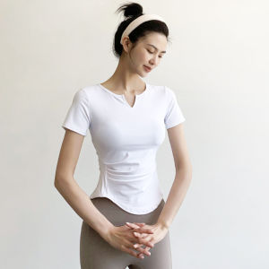 Wanita Olahraga Baju Pendek Lengan Nylon Kaos Gym T-Shirt Yoga Fitness Sportwear