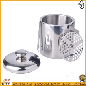[YoungStyle] Double-Wall Stainless Steel Insulated Chilling Ice Bucket with Lid Strainer and Tongs Ice Cube Container Cooler Bucket