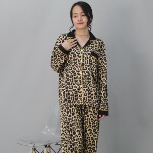 JJ30 Leopard Powysuit Piyama Wanita Dewasa PP Motif Kancing Lengan dan Celana Panjang Baju Tidur