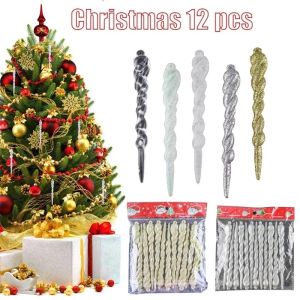 12pc 13cm Simulation Ice Xmas Tree Hanging Ornament Fake Icicle Prop For Christmas Tree Hanging Decoration transparent Ice Strip Y04