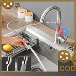 Kitchen Faucet 304 Stainless Steel 360° Rotate Flexible Cold Tap Countertop Faucet Two Effluent Modes Pull Out Faucet