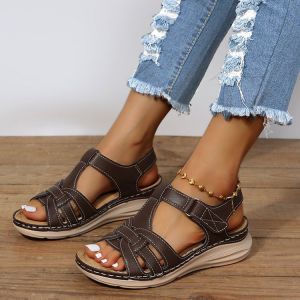 2026 Roman Spring Fashion Retro Cross-Strap WomenS Sandals With Stitching Lightweight Soft Sole Wedge Heel Comfortable WomenS Sandals