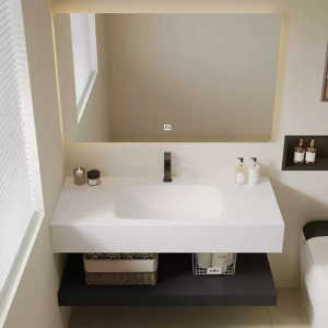 [Free Delivery] Italian Style Homestay Seamless Curved Bathroom Cabinet with Sintered Stone Integrated Basin